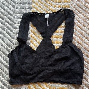 Free People Black Lace Halter Bralette Sz M